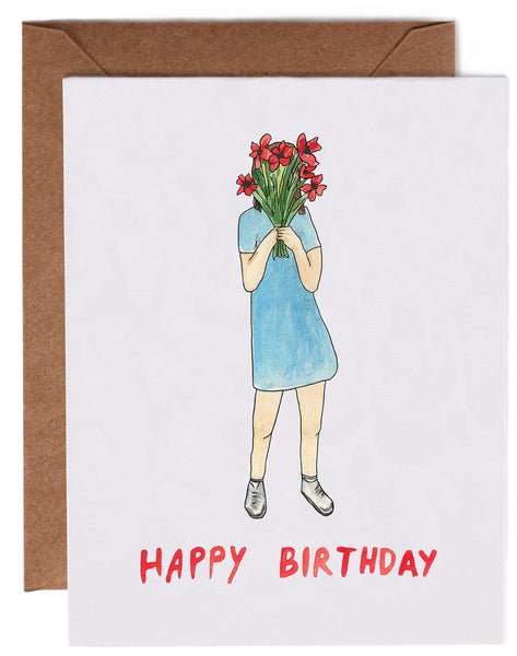 Girl Holding Flowers Happy Birthday